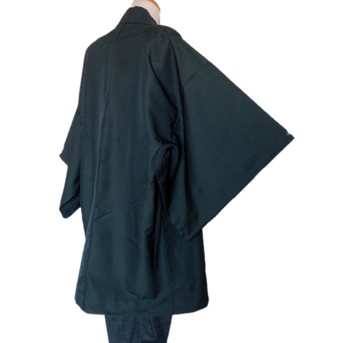 着物リメイク 男性 着物袖 作務衣コート 紺色 亀甲 和装 着物コート  