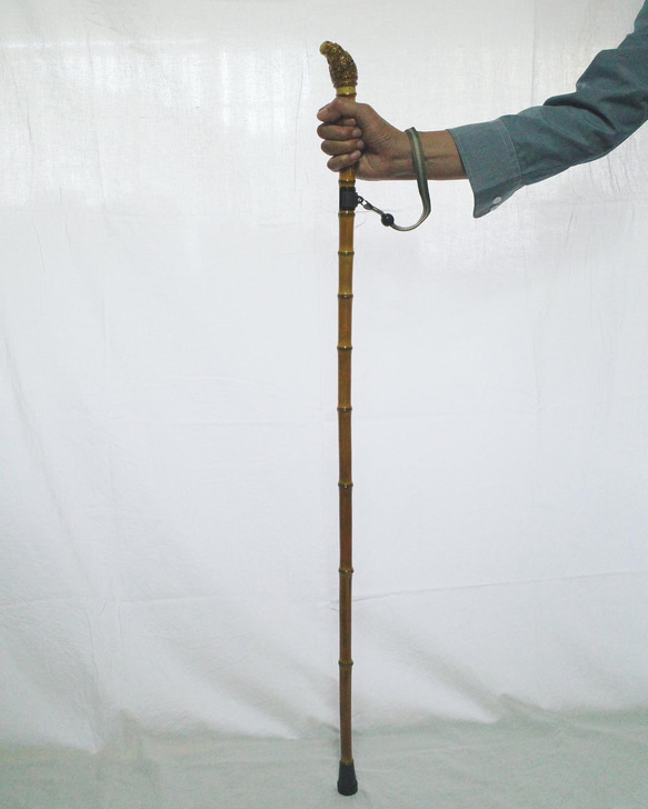 竹杖⑤_根頭曲がり 竹根鞭細工 漆塗り ねぶち 希少 国産 破竹根付 