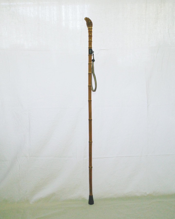 竹杖⑤_根頭曲がり 竹根鞭細工 漆塗り ねぶち 希少 国産 破竹根付 