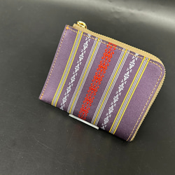 本場筑前博多織献上ミニ財布2 本革 イタリアンレザー使用  小銭入れ　財布　紫 1枚目の画像