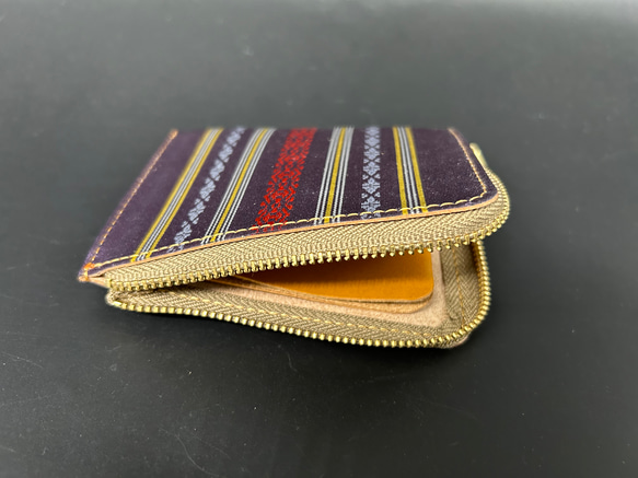 本場筑前博多織献上ミニ財布2 本革 イタリアンレザー使用  小銭入れ　財布　紫 3枚目の画像