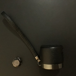 折りたたみ傘 専用 レザー 持ち手 筒 ストラップ付 ハンドル 石突き  カスタム パーツ フェイクレザー 1枚目の画像