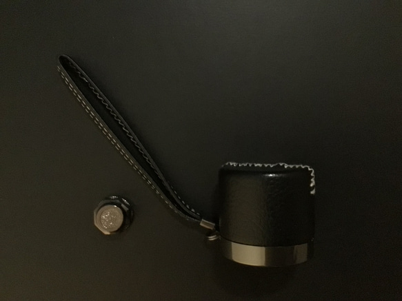 折りたたみ傘 専用 レザー 持ち手 筒 ストラップ付 ハンドル 石突き  カスタム パーツ フェイクレザー 2枚目の画像