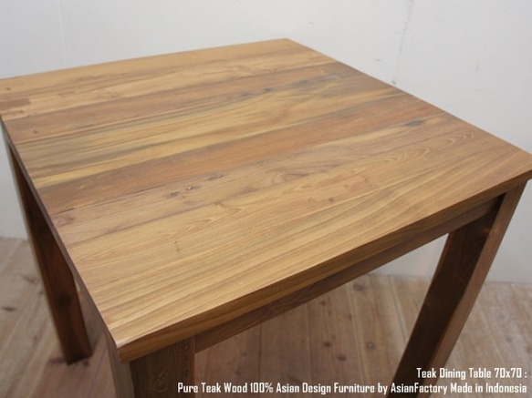オールドチーク無垢材 ダイニングテーブル スクエア 70cm×70cm NA ナチュラルブラウン 正方形 ウッド 木製 3枚目の画像