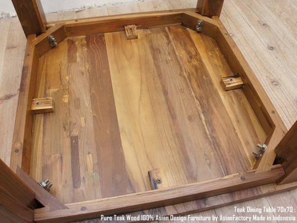 オールドチーク無垢材 ダイニングテーブル スクエア 70cm×70cm NA ナチュラルブラウン 正方形 ウッド 木製 6枚目の画像