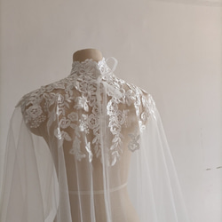 免運費！優雅上衣披肩波萊羅婚紗盛開透明花朵蕾絲 第7張的照片