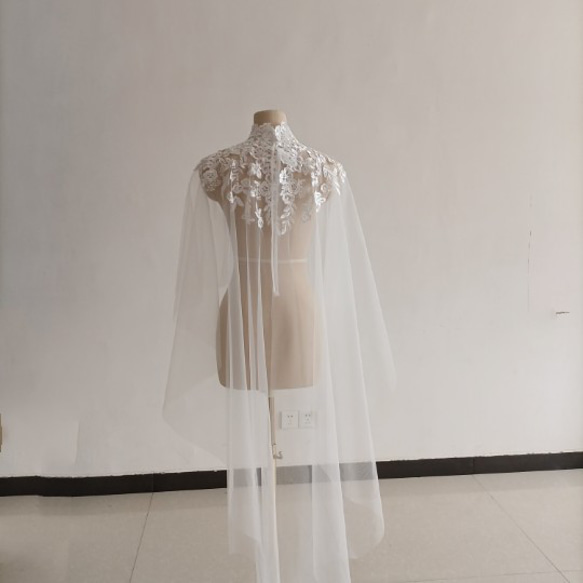 免運費！優雅上衣披肩波萊羅婚紗盛開透明花朵蕾絲 第4張的照片