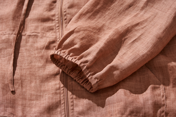 酷感氣息的亞麻外套，連帽輕薄外套，紅橙色 230613-5 第7張的照片