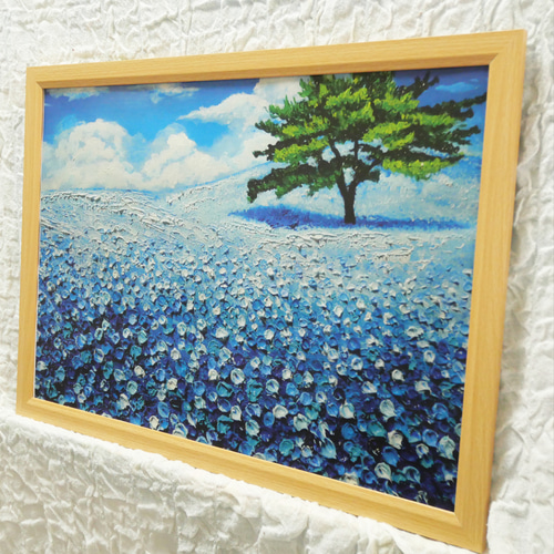 長方形ミニ絵画【ネモフィラの丘】 油絵 油彩 油彩画 絵画【ネモフィラの丘】 | HIROSHI1990