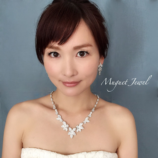 rin ジルコニアネックレス&ピアスセット ブライダルアクセサリー 結婚式 パーティー　ウェディング