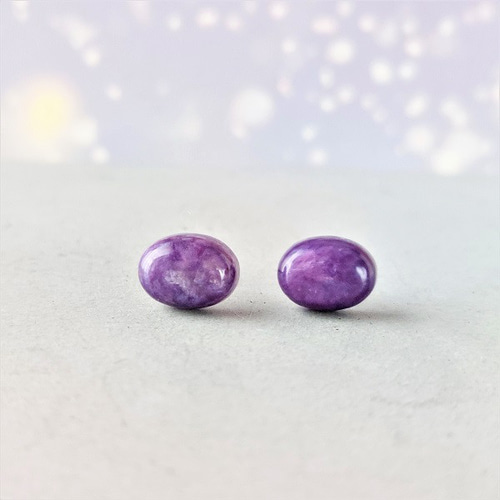 8×6mmチャロアイト オーバルカボションピアス 【金属アレルギー 