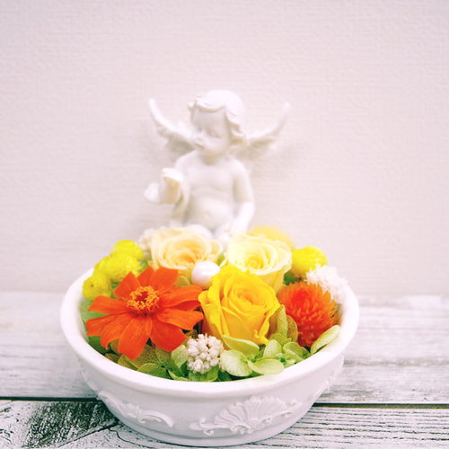 フラワーアレンジメント 造花 天使 天使の花瓶のベビーピンク