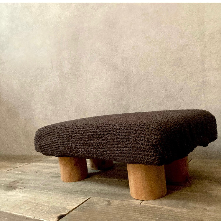 クッション座椅子　座浦　洗濯可　ロータイプ　子供椅子　猫ベンチ　北欧　木製 オットマン　ブラウン