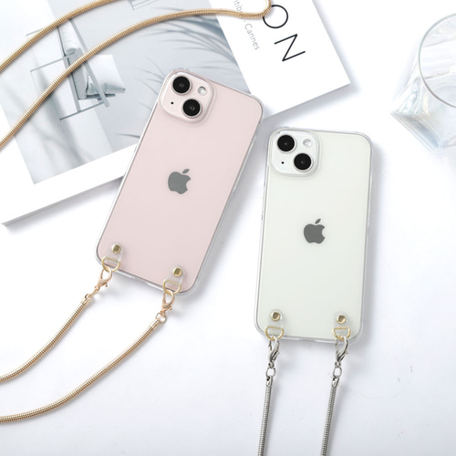 2色 クリアケース スマホケース チェーン ゴールド シルバー 全