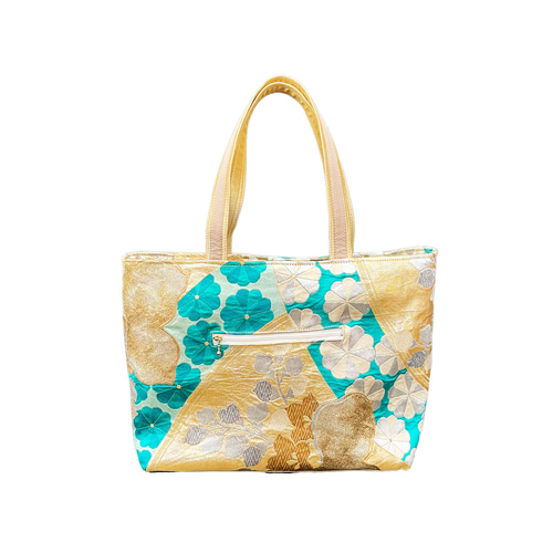 和柄 トートバッグ 大きめ 【 帯リメイク 】 A4 横型 / 一点物 / 金