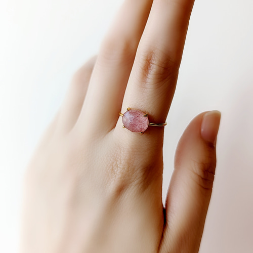 ⭐︎【天然】ストロベリークォーツ リング s925 14x13mm