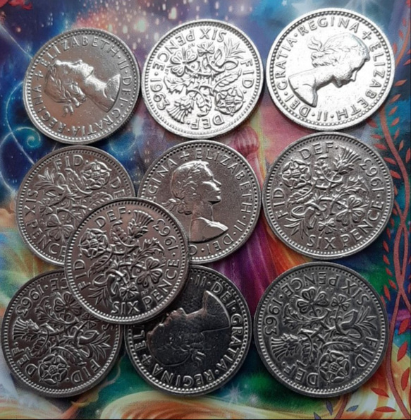 10コインセットシックスペンス イギリス 1963年 ラッキー6ペンス 英国コイン 美品です 本物 19.5mm2.8g 1枚目の画像