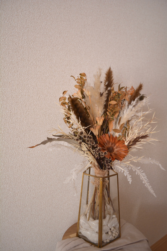ウェディングブーケ ブートニア ドライフラワーブーケ 前撮り テラコッタ □テラコッタカラーのダリアのブーケ□アーティフィシャル ドライ