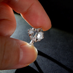 ～輝く結晶～　ハーキマーダイヤモンド（クォーツ）の粒飾りリング　9.5号　天然石アクセサリー　一点物　指輪 6枚目の画像