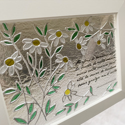 カモミール のコラージュ　クリアグラスアート　ステンドグラス風　メッセージカード 2枚目の画像