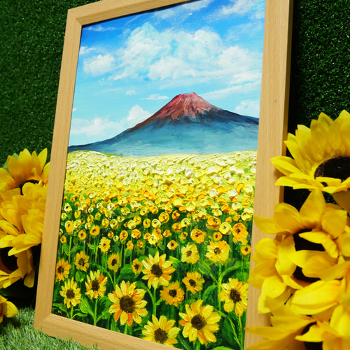 油絵 絵画 【夏空と太陽とひまわり畑】 - HR | minne 国内最大