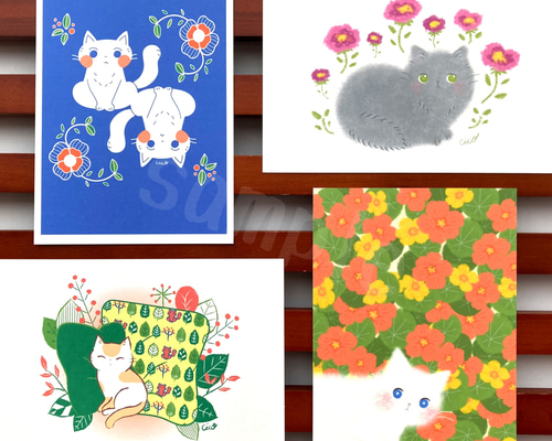 猫の絵　花 猫と花がつなぐ世界 • 猫イラスト♡｜Chomarley