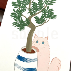 《猫のイラスト》ポストカード4枚セット「猫にやさしい観葉植物」 5枚目の画像