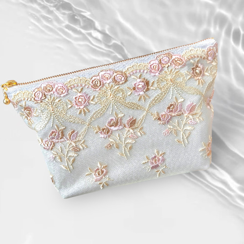 creema限定 刺繍×花柄レース 煌めきポーチseries～ マチ付・マチ