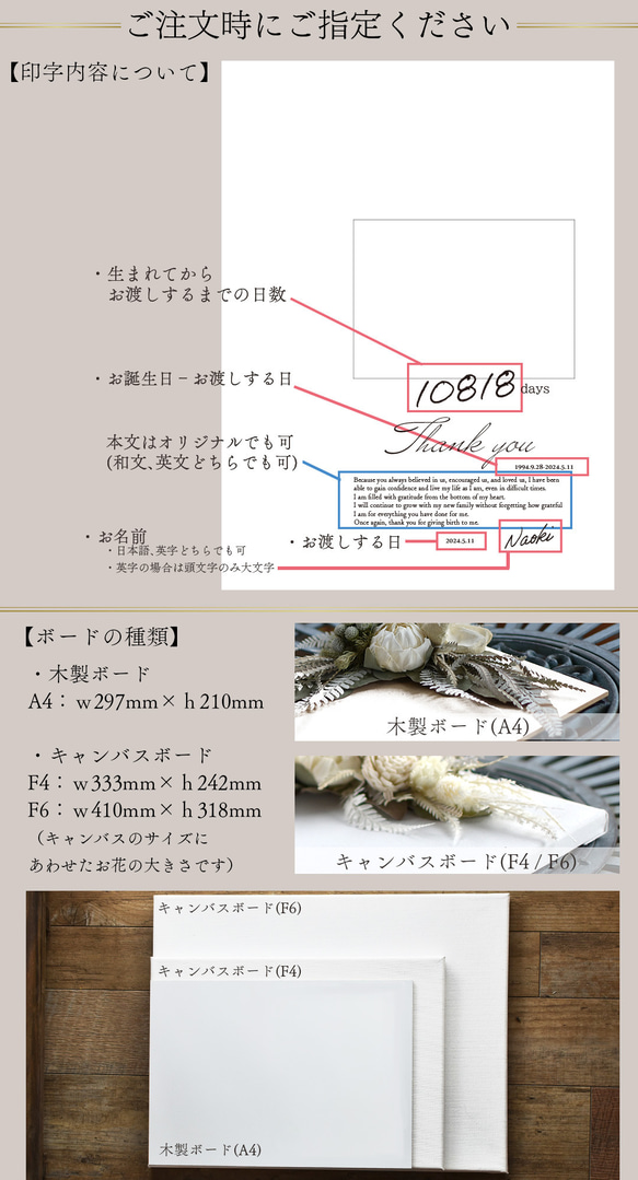 結婚式 両親への贈り物 子育て感謝状 贈呈品 ウエディング 両親 贈り物【フォトキャンバス感謝状縦】W-Board001 5枚目の画像