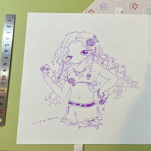 No.92『orange fancy summer』 女の子イラスト 手描き ペン画