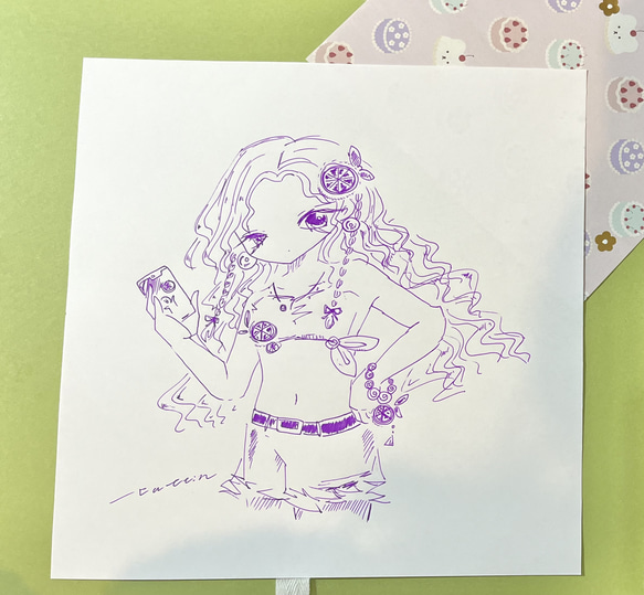 No.92『orange fancy summer』 女の子イラスト 手描き ペン画