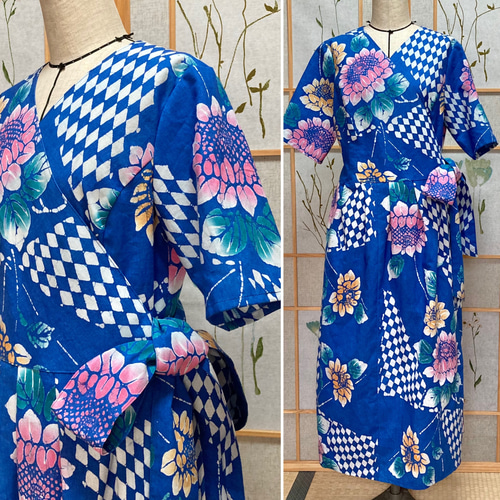 ☆浴衣リメイク☆ カシュクールワンピース (半袖／向日葵) ワンピース  