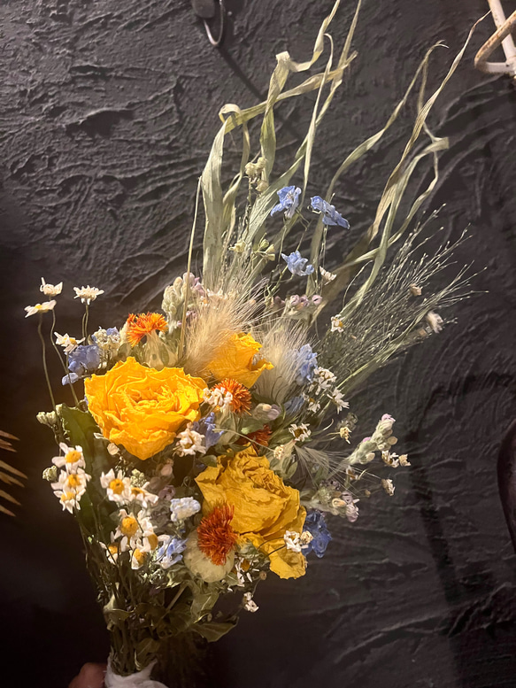 ドライフラワー　スワッグ　花束✿黄色系 3枚目の画像