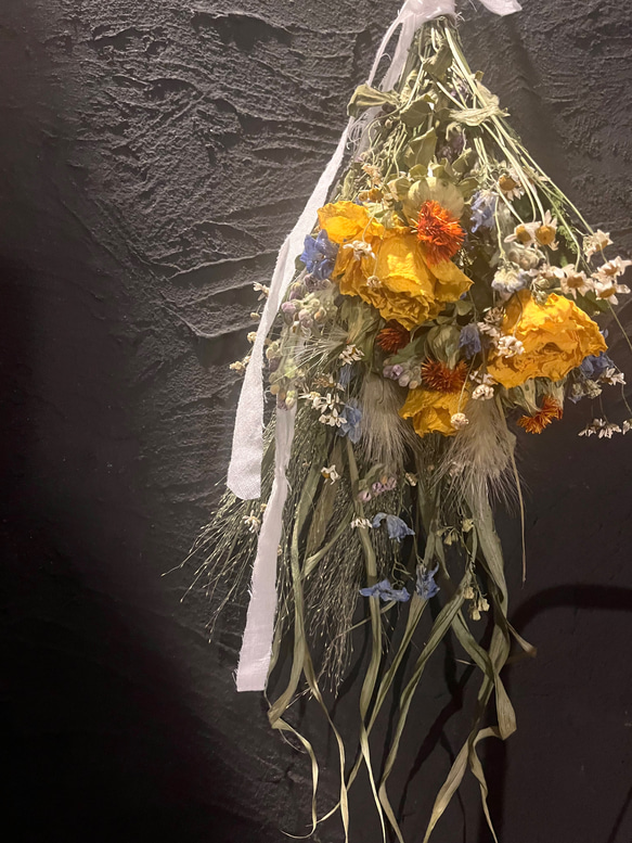 ドライフラワー　スワッグ　花束✿黄色系 5枚目の画像