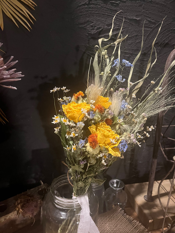 ドライフラワー　スワッグ　花束✿黄色系 1枚目の画像