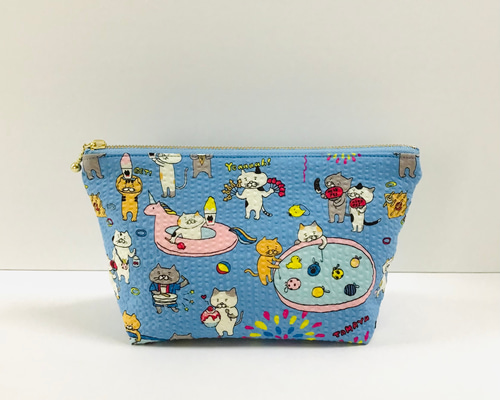 布バスケットセット プリーツポーチ 猫柄 ハンドメイド レア生地