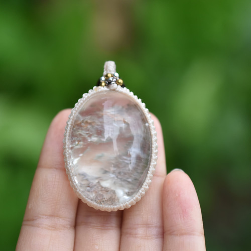 ピンクの山々☆大粒☆クォーツインクォーツマクラメネックレス 1095 