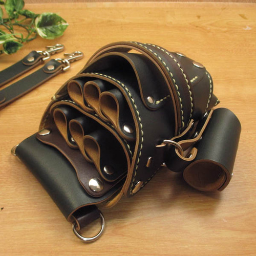 ブラウン＆Dグリーン 6丁 本革シザーケース＆ブラシケース SCA-69/CBA