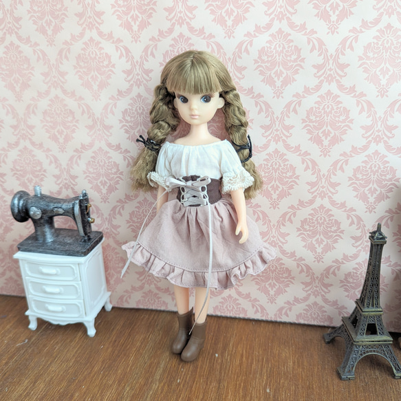 914【復刻版初代リカちゃん】ピンクの編み上げレースのスカート※リカちゃん 服 9枚目の画像