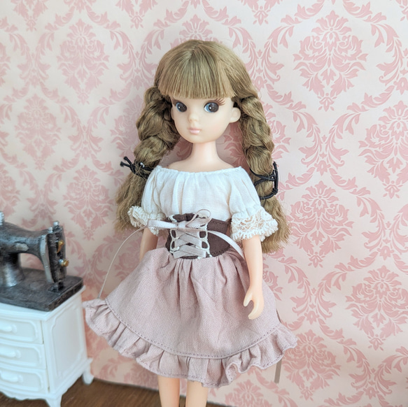 914【復刻版初代リカちゃん】ピンクの編み上げレースのスカート※リカちゃん 服 6枚目の画像