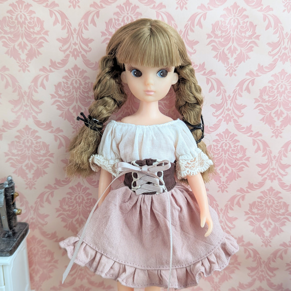 914【復刻版初代リカちゃん】ピンクの編み上げレースのスカート※リカちゃん 服 3枚目の画像