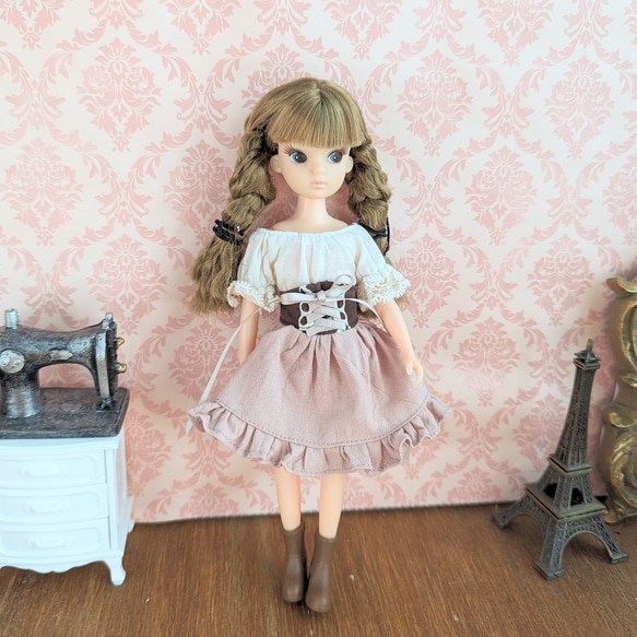 914【復刻版初代リカちゃん】ピンクの編み上げレースのスカート※リカちゃん 服 10枚目の画像