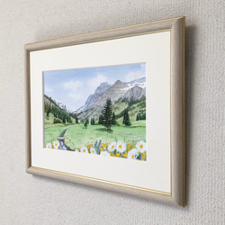 「野花の咲く高原01」透明水彩画　原画　風景画　額縁付　SMサイズ 4枚目の画像