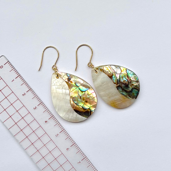 天然石ピアス　アバロンシェル　ティアドロップ　14kgf　pierced earrings 5枚目の画像