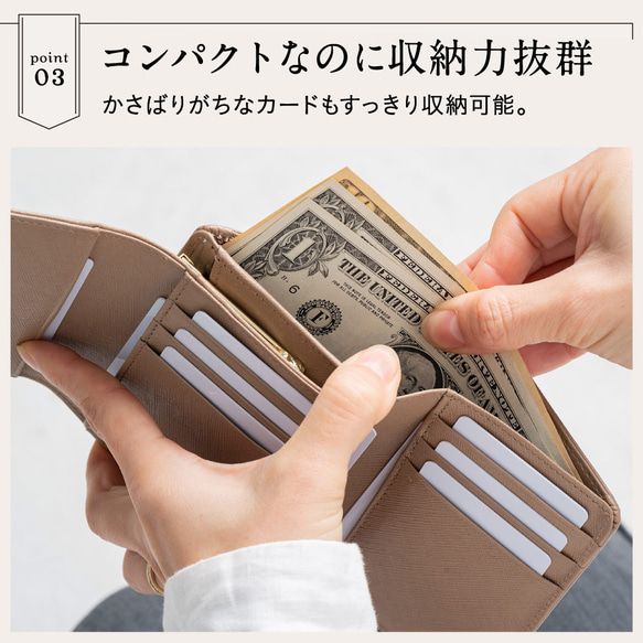 サフィアーノレザー がま口 コンパクト 二つ折り財布 グレー【送料無料】（cs-03） 8枚目の画像