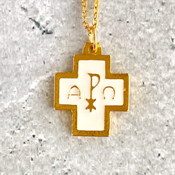 ミニ十字架・アルファオメガ・白✧ネックレス✧サージカルステンレス✧クロス 4枚目の画像