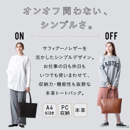 本革 サフィアーノレザー シンプル トートバッグ 【送料無料】（cs-14