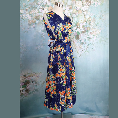 着物リメイク ロングジレ コサージュ付 秋 軽い羽織ものとして