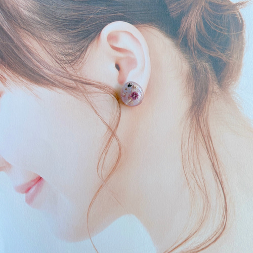 かすみ草 ドライフラワー ピアス イヤリング しずく イエロー