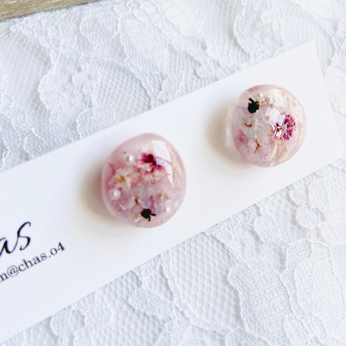 No.614-C ドライフラワー☆かすみ草☆レジンピアス・イヤリング かすみ